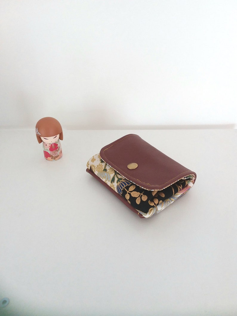 Leather bellows wallet in Japanese fabric image 4