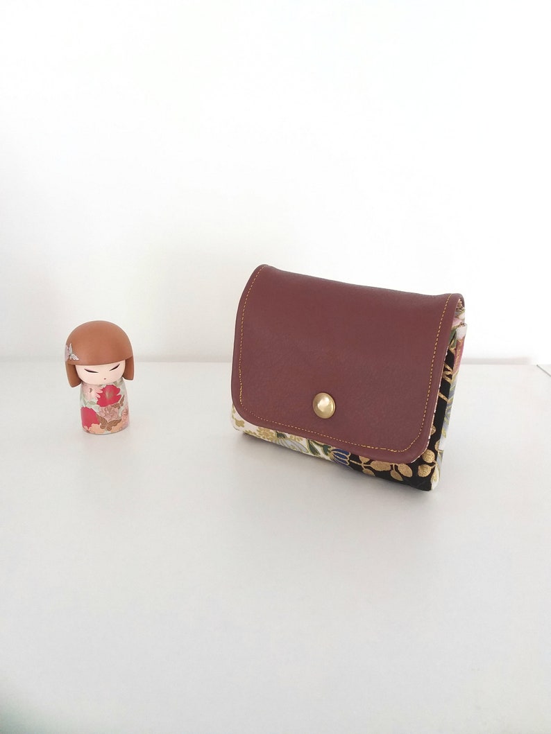 Leather bellows wallet in Japanese fabric image 1