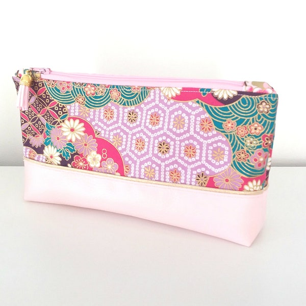 Grande trousse  en Tissu japonais et simili cuir