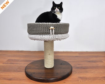 Natural Wood Cat Tree • Basic 1 Module • raised catbed • custom cat tree • solid wood • minimalistic • sturdy • cat furniture • cat tower