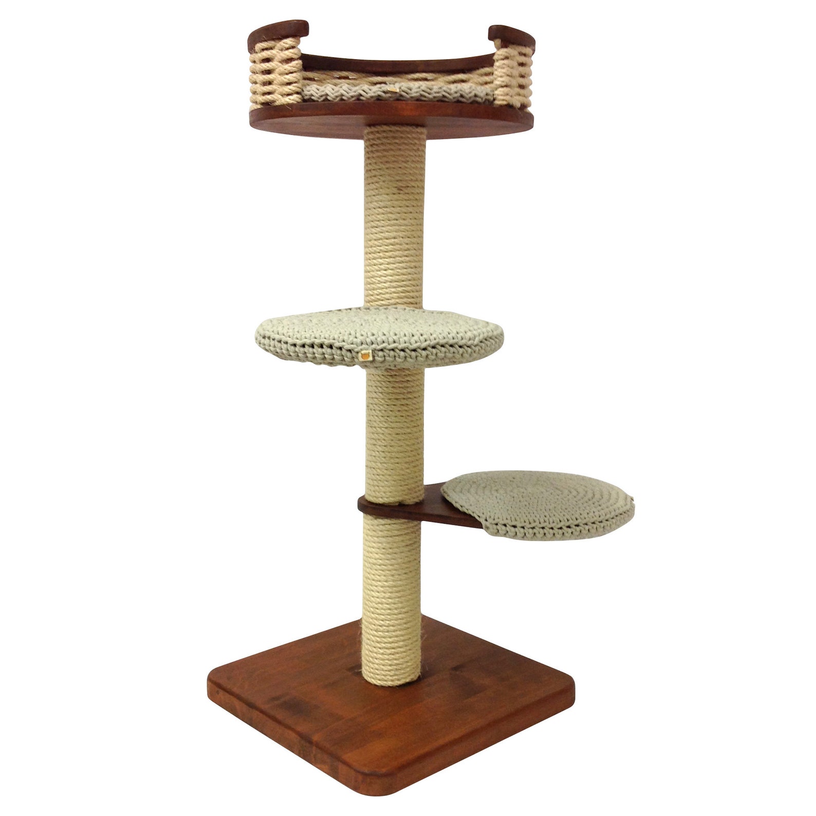 Natural Wood Cat Tower Partially Open Sisal Basket Stable Etsy