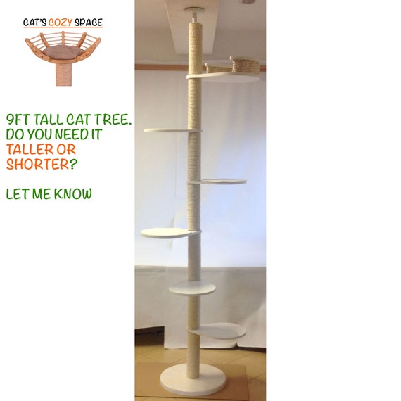 Floor To Ceiling Cat Tree In White Cat Basket Handmade Luxury Cat Furniture
