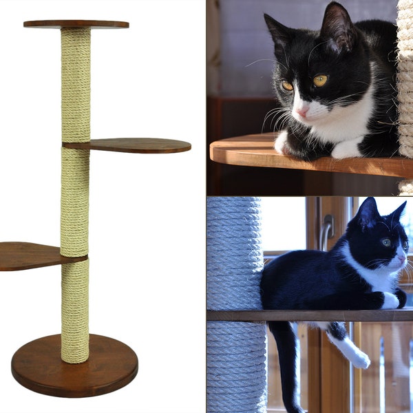Natural Wood Cat Tree • Basic 3 Modules • custom cat tree • solid wood • minimalistic • sturdy • cat furniture • cat tower