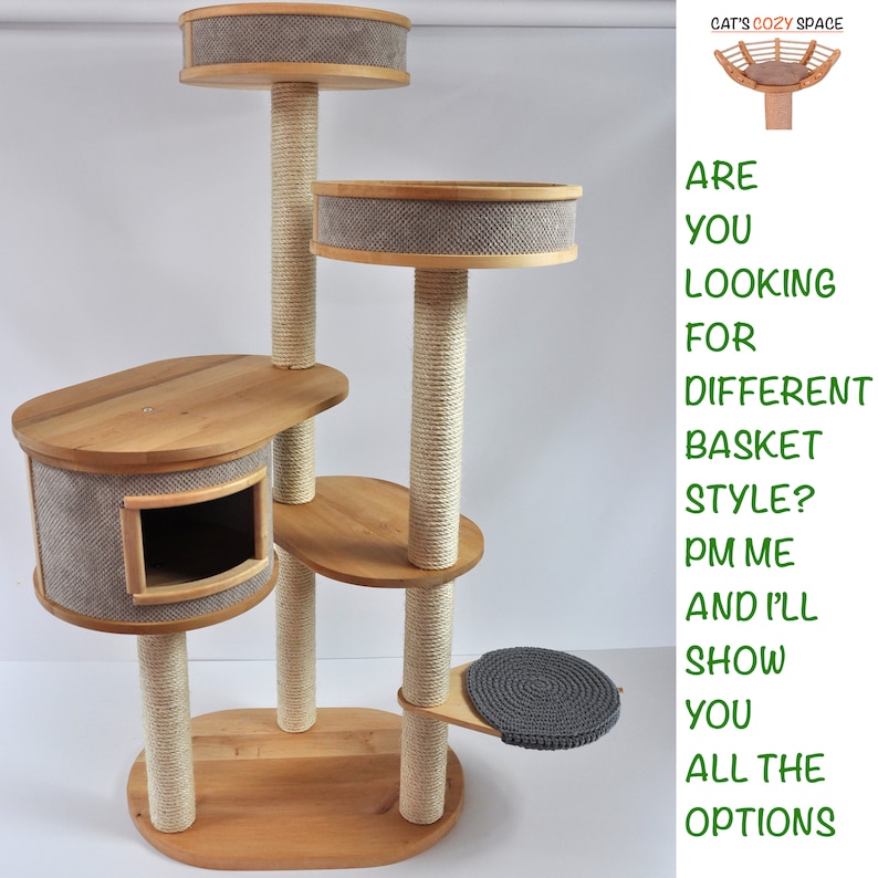 Cat Tree of 3 Towers 6 Seats Modern Cat Tree Hand made Natural Wood Beautiful and Sturdy Cat Tree Custom Cat Tree image 4