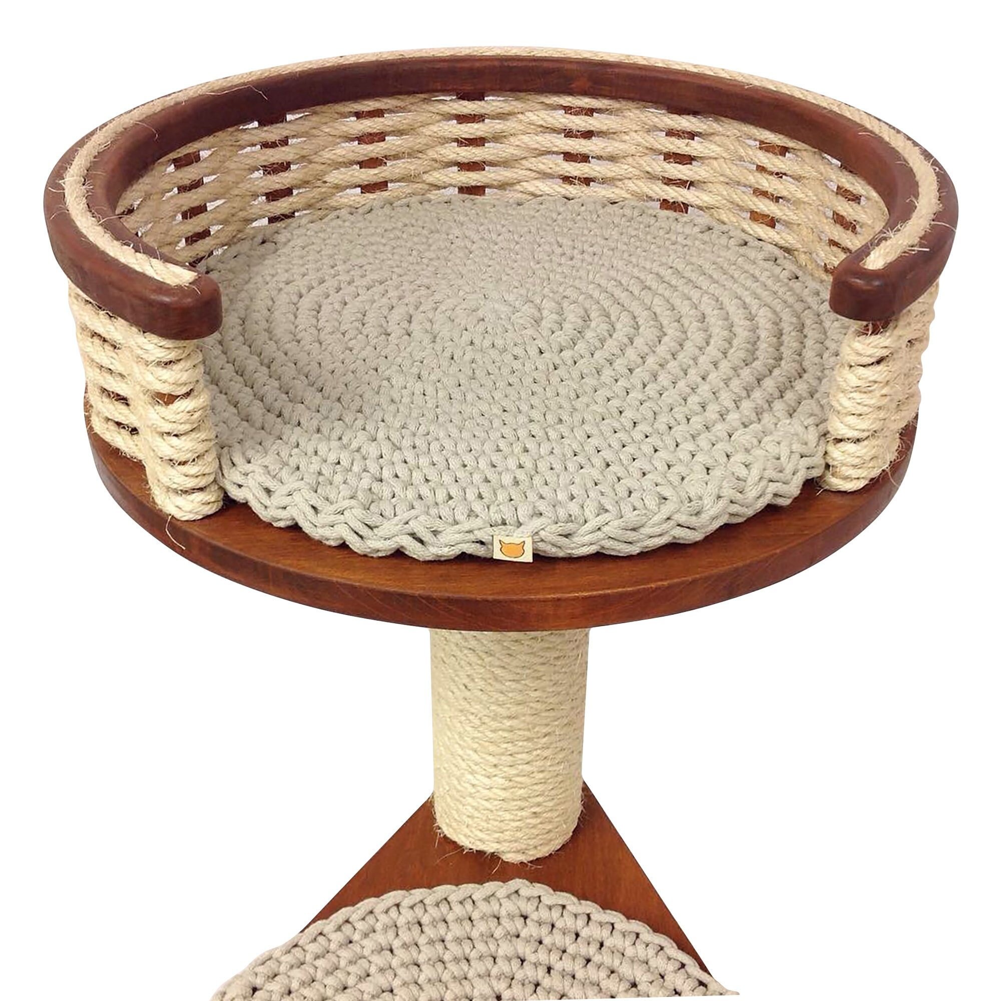 cat tree with wicker basket