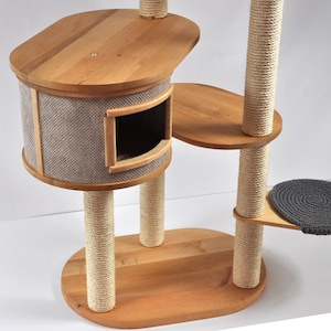 Cat Tree of 3 Towers 6 Seats Modern Cat Tree Hand made Natural Wood Beautiful and Sturdy Cat Tree Custom Cat Tree image 2