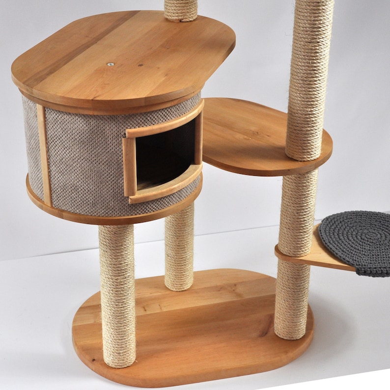 Cat Tree of 3 Towers 6 Seats Modern Cat Tree Hand made Natural Wood Beautiful and Sturdy Cat Tree Custom Cat Tree image 2