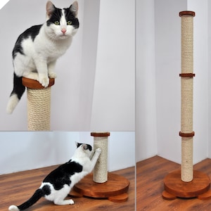 Cat Scratcher. Cat Tower. Cat Scratcher Made of Solid Hardwood. Beautiful, Functional Cat Scratcher. Cat Scratcher in Teak Color. Cat Perch.