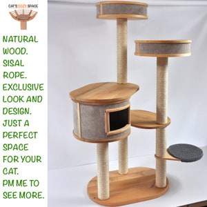 Cat Tree of 3 Towers 6 Seats • Modern Cat Tree • Hand made • Natural Wood • Beautiful and Sturdy Cat Tree • Custom Cat Tree