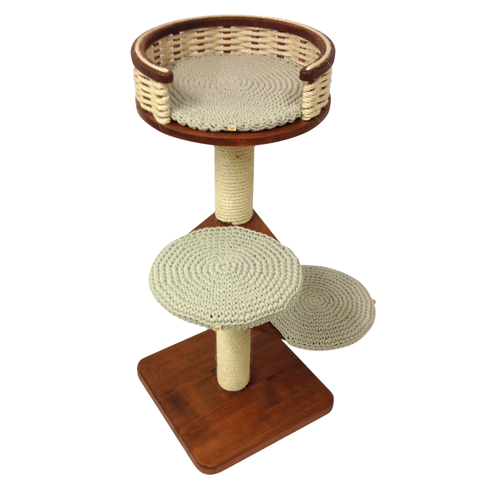 Natural Wood Cat Tower Partially Open Sisal Basket Stable Etsy
