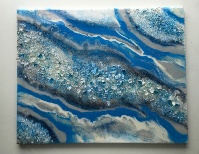 Original resin painting wall art glass crystals gem stones Etsy