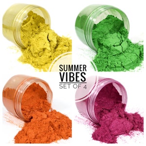 SUMMER VIBES premium quality pigment metallic powder extra fine mica epoxy resin bright colorant yellow orange green pink  1.7oz 50g each
