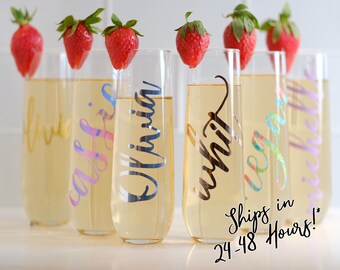 Bridesmaid Gift Ideas/Personalized Stemless Glasses/Bridesmaid Champagne Glasses/Personalized Champagne Flute/Monogram Glasses