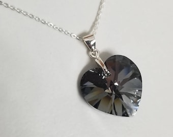 925 Sterling Silver Necklace with Silver Night Swarovski® Crystal Heart #2133