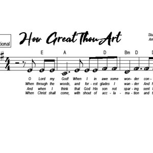 How Great Thou Art - 3 Tonarten: G, A & Bb, einfache Akkordtabelle, große Anfängernoten für einfaches Lesen vom Blatt