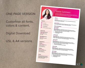 Professioneller Lebenslauf, Word-Format, druckbare, bearbeitbare Designervorlage - rosa Theme