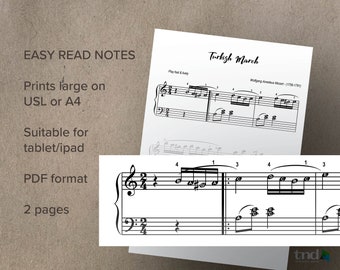 Türkischer Marsch, Mozart, Notenblätter, leicht lesbare Noten, Tablet/ipad Format, Noten für Anfänger