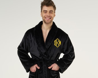 Men's Microfleece Robe, Personalized Embroidered Monogram, Softest Bathrobe