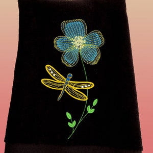 Floral Fingertip Towels, Embroidered Blue and Gold Flower, Bathroom Decor, Guest Towels, Home Decor, Powder Room, Housewarming Gift