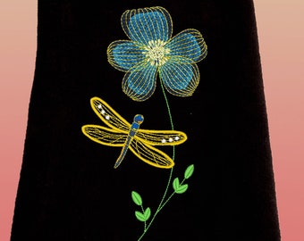 Floral Fingertip Towels, Embroidered Blue and Gold Flower, Bathroom Decor, Guest Towels, Home Decor, Powder Room, Housewarming Gift