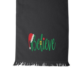 Christmas Believe Towel, Embroidered Christmas Hand Towels, Holiday Towels, Bathroom Decor