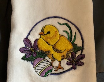 Easter Chick Embroidered Fingertip Towel, Easter Egg Hand Towel, Easter Bathroom Decor, Hostess Gift, Easter Gift
