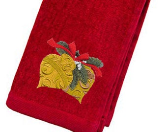 Embroidered Christmas Bells Towel, Holiday Decor