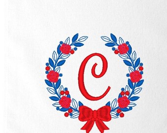 Embroidered Patriotic Monogram Terry Fingertip Towel, Red White Blue