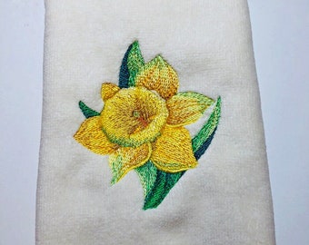 Embroidered Daffodil Fingertip Towel, Floral Guest Towel