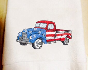 Embroidered Patriotic Truck Fingertip Towel: Retro Kitchen Decor