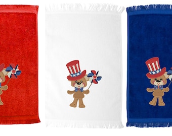 Embroidered Patriotic Bear Towel, Fingertip or Hand Towel