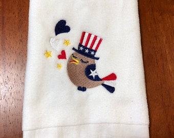 Embroidered Fingertip Towel, Patriotic Bird Design
