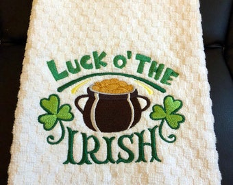 Embroidered St. Patrick's Day Kitchen Tea Towel