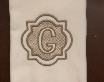 Monogrammed Fingertip Towel, Embossed Terry Velour, Housewarming Gift