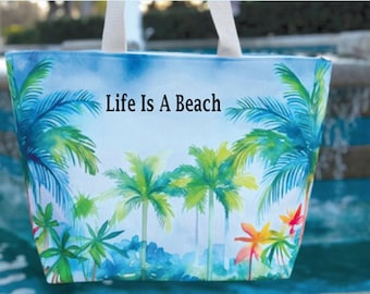 Personalized Embroidered Beach Tote Bag, Large Canvas Carryall