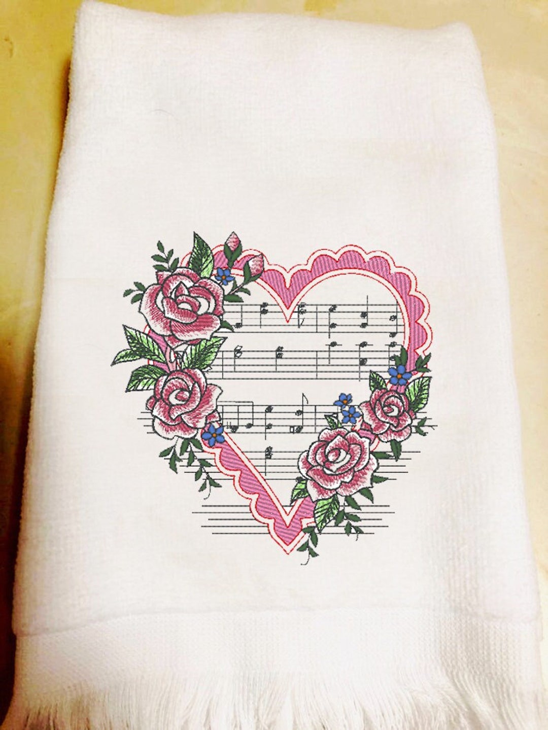 Fingertip Towels for Valentine's Day, Embroidered Heart on Towels, Song