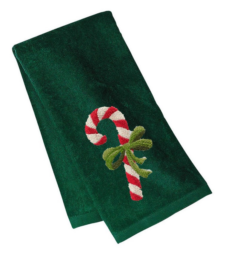 Christmas Fingertip Towel Embroidered Candy Cane Hand Towels Etsy
