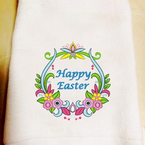 Embroidered Happy Easter Towels, Fingertip or Kitchen Easter Towels, Bathroom Decor, Kitchen Decor, Easter Gift, Hostess Gift image 1