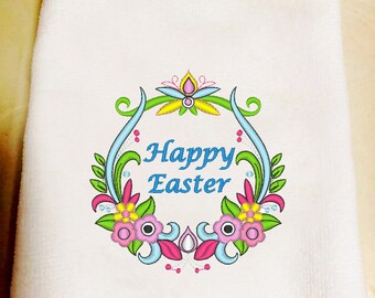 Embroidered Happy Easter Towels, Fingertip or Kitchen Easter Towels, Bathroom Decor, Kitchen Decor, Easter Gift, Hostess Gift