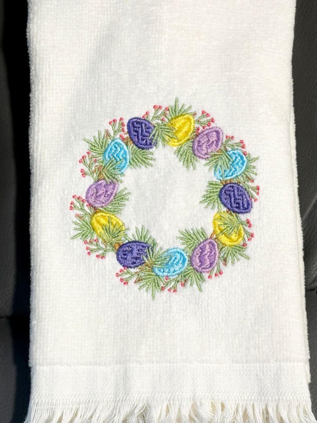 Easter Fingertip Towels, Easter Egg Wreath Hand Towels, Embroidered