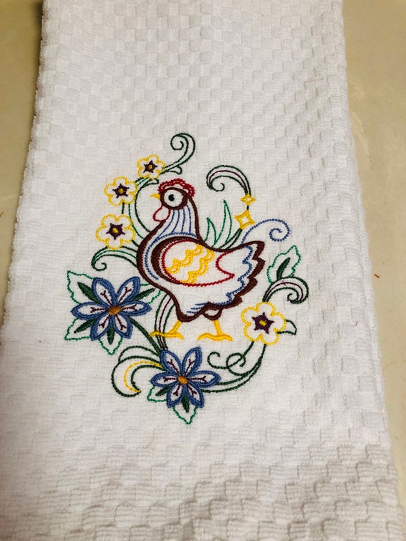Kitchen Towels Embroidered Tea Towels Hens And Flowers Etsy