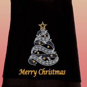 Christmas Fingertip Towel, Embroidered Christmas Tree Hand Towels, Holiday Towels