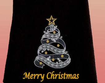 Embroidered Christmas Tree Fingertip Towel, Holiday Decor