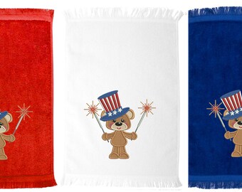 Patriotic Fingertip and Hand Towels, Embroidered Patriotic Bear, Fingertip Towels, Kitchen Towels, Bathroom Decor, Patriotic Decor