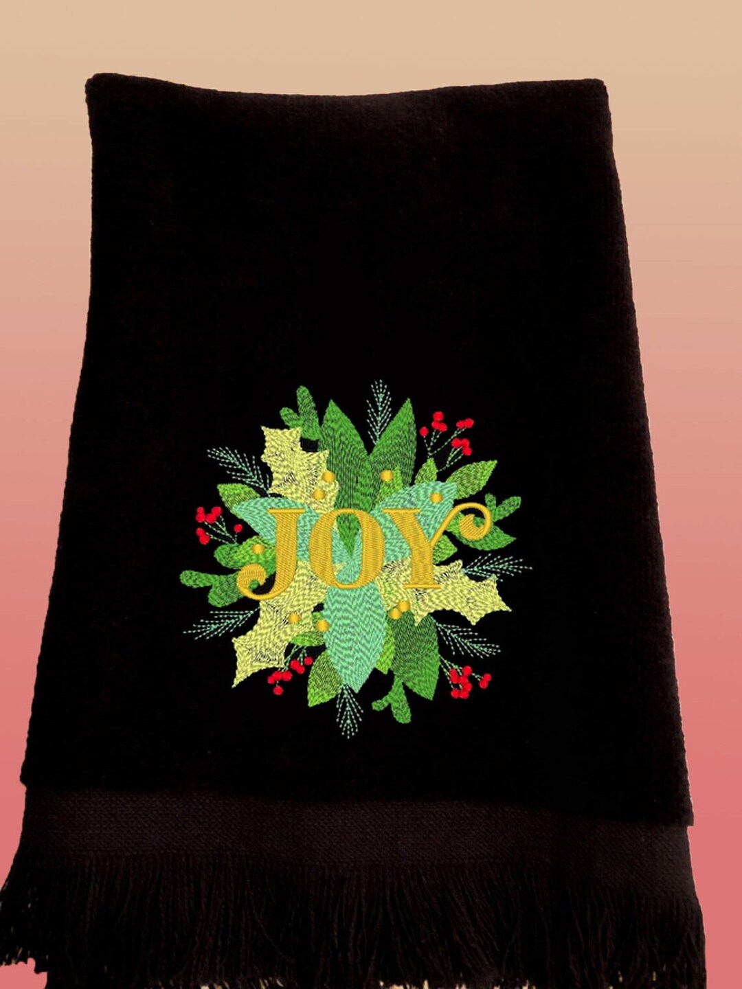 Christmas Joy Towel, Christmas Fingertip Towel, Embroidered Christmas