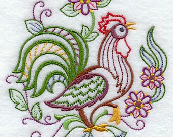 Rooster Embroidered Kitchen Towels, Farmhouse Towels, Housewarming Gift, Rooster and Flowers Towel, Kitchen Decor, Farmhouse Decor