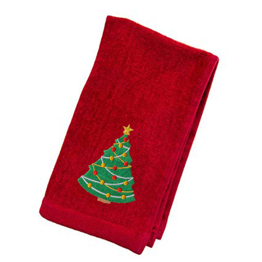 Christmas Fingertip Towel, Embroidered Christmas Tree Hand Towels, Holiday Towels Etsy