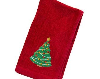 Embroidered Christmas Tree Fingertip Towel, Holiday Decor