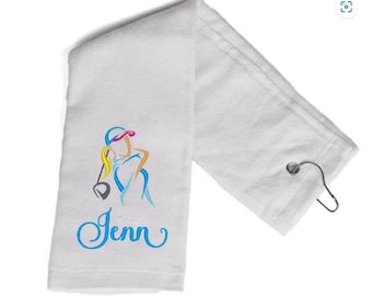 Personalized Golf Towel, Embroidered Terry Velour, Ladies Golf Gift