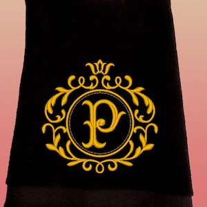 Monogrammed Fingertip Towel, Embroidered Royalty Frame Towel, Hand Towels, Bathroom Decor